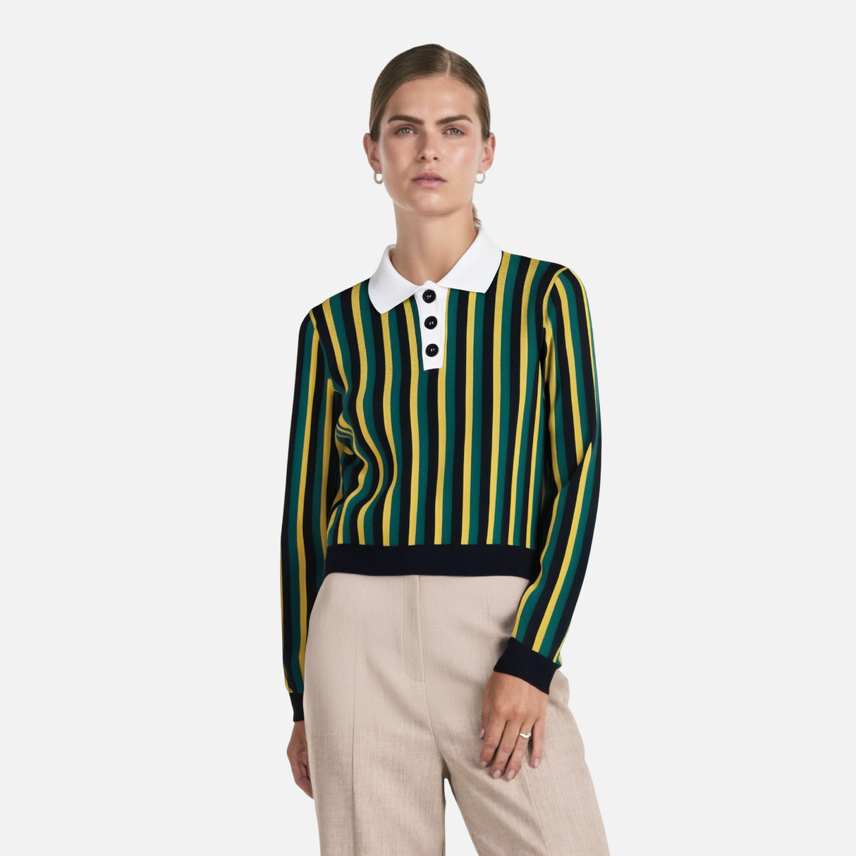 Striped lapel long sleeved casual knit sweater - V.I.P Digital Presence
