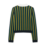 Striped lapel long sleeved casual knit sweater - V.I.P Digital Presence