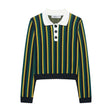 Striped lapel long sleeved casual knit sweater - V.I.P Digital Presence