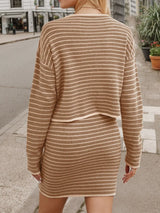 Striped Long Sleeve Top and Skirt Set - V.I.P Digital Presence