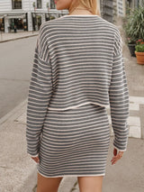 Striped Long Sleeve Top and Skirt Set - V.I.P Digital Presence