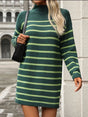 Striped Mock Neck Long Sleeve Mini Dress - V.I.P Digital Presence
