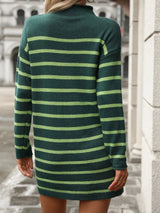 Striped Mock Neck Long Sleeve Mini Dress - V.I.P Digital Presence