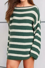 Striped Round Neck Dropped Shoulder Sweater - V.I.P Digital Presence