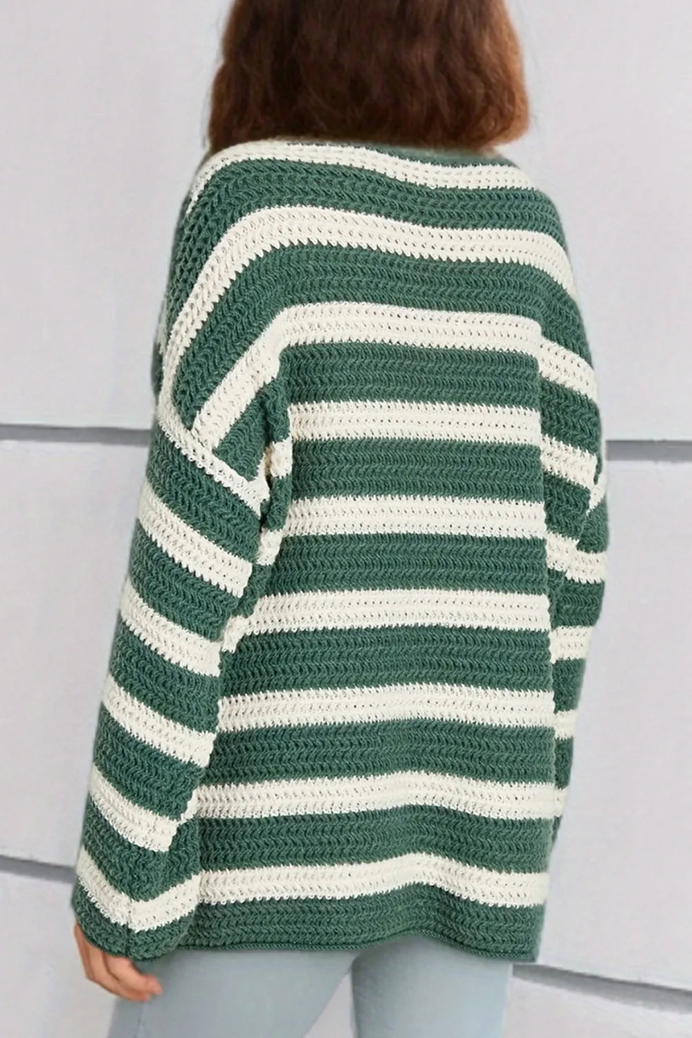 Striped Round Neck Dropped Shoulder Sweater - V.I.P Digital Presence