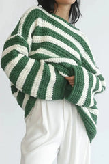 Striped Round Neck Dropped Shoulder Sweater - V.I.P Digital Presence