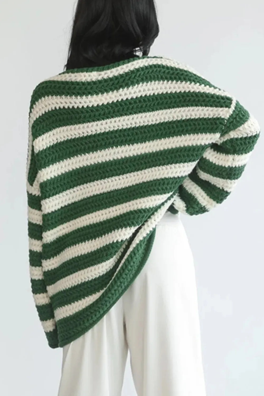 Striped Round Neck Dropped Shoulder Sweater - V.I.P Digital Presence