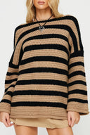 Striped Round Neck Dropped Shoulder Sweater - V.I.P Digital Presence