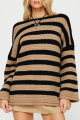 Striped Round Neck Dropped Shoulder Sweater - V.I.P Digital Presence