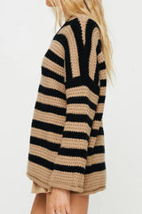 Striped Round Neck Dropped Shoulder Sweater - V.I.P Digital Presence