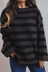 Striped Round Neck Dropped Shoulder Sweater - V.I.P Digital Presence