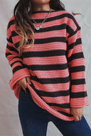 Striped Round Neck Dropped Shoulder Sweater - V.I.P Digital Presence