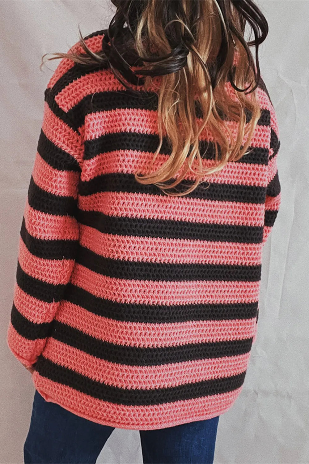 Striped Round Neck Dropped Shoulder Sweater - V.I.P Digital Presence