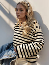 Striped Round Neck Long Sleeve Knit Top - V.I.P Digital Presence