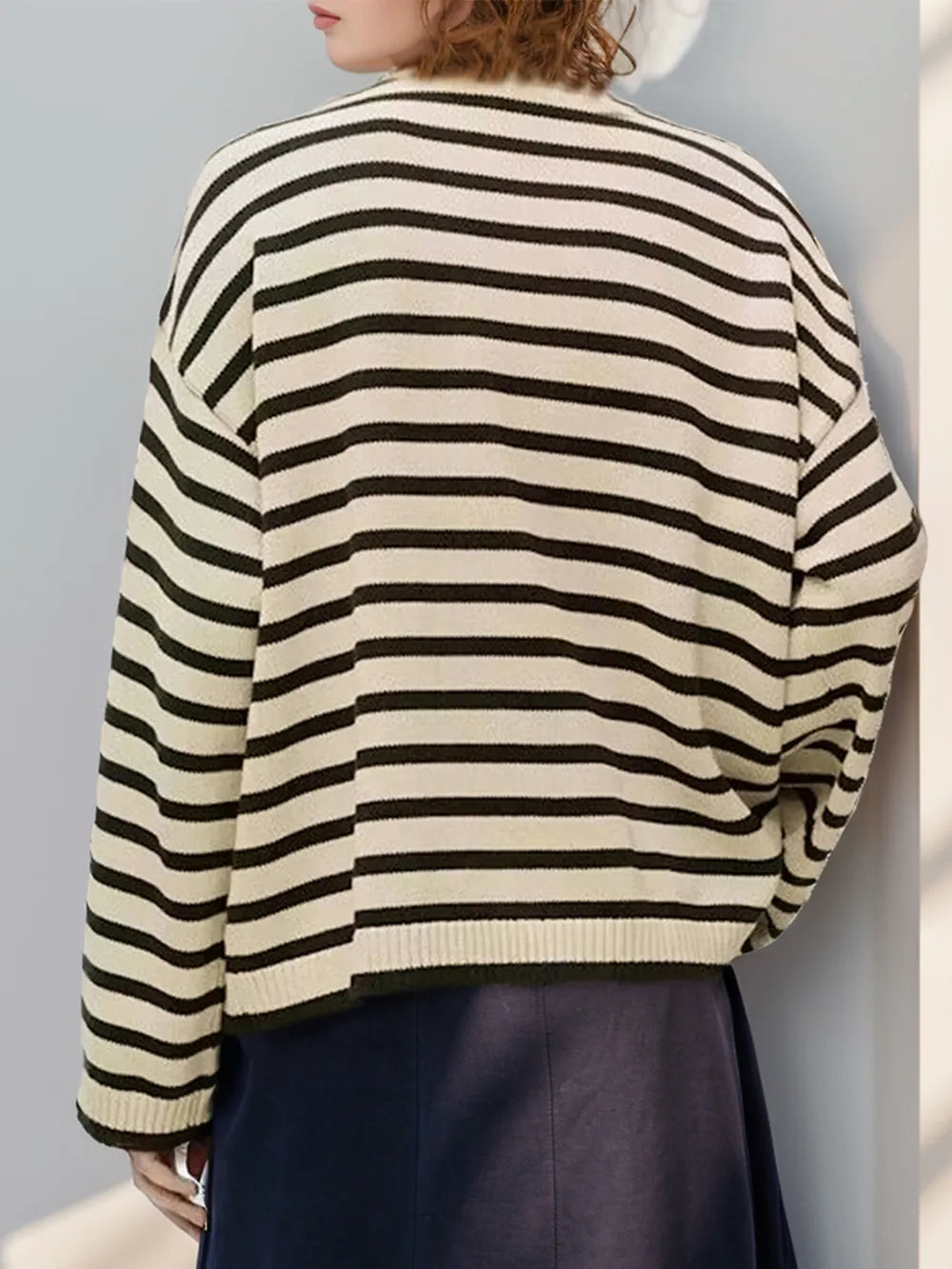 Striped Round Neck Long Sleeve Knit Top - V.I.P Digital Presence