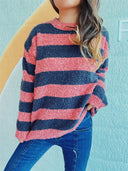 Striped Round Neck Long Sleeve Sweater - V.I.P Digital Presence