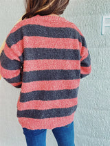 Striped Round Neck Long Sleeve Sweater - V.I.P Digital Presence