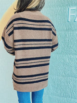 Striped Round Neck Long Sleeve Sweater - V.I.P Digital Presence
