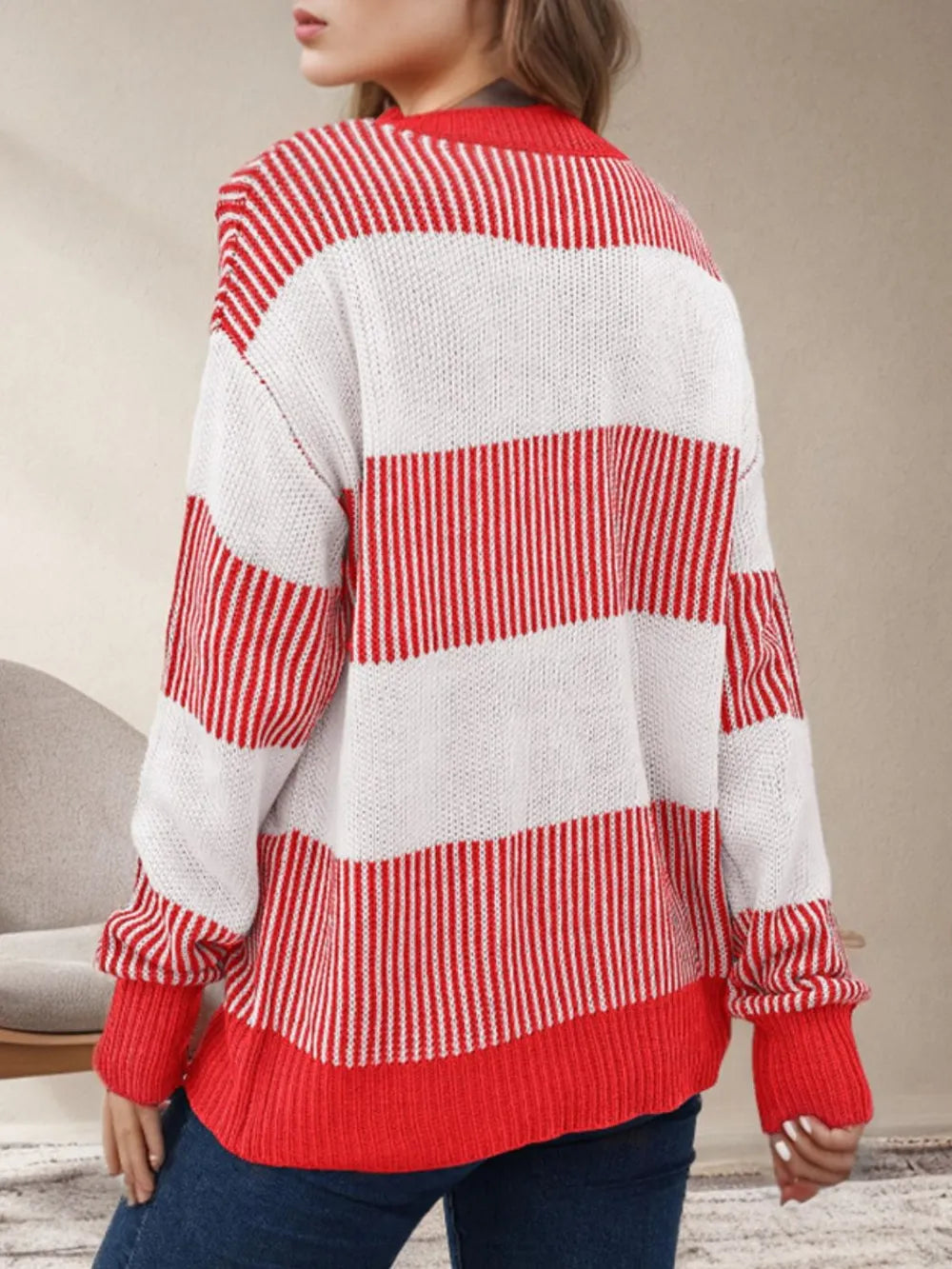 Striped Round Neck Long Sleeve Sweater - V.I.P Digital Presence