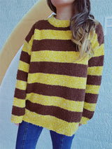Striped Round Neck Long Sleeve Sweater - V.I.P Digital Presence
