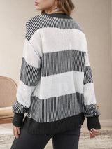 Striped Round Neck Long Sleeve Sweater - V.I.P Digital Presence