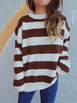 Striped Round Neck Long Sleeve Sweater - V.I.P Digital Presence