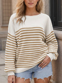 Striped Round Neck Long Sleeve Sweater - V.I.P Digital Presence