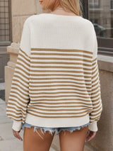 Striped Round Neck Long Sleeve Sweater - V.I.P Digital Presence