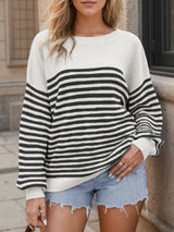 Striped Round Neck Long Sleeve Sweater - V.I.P Digital Presence