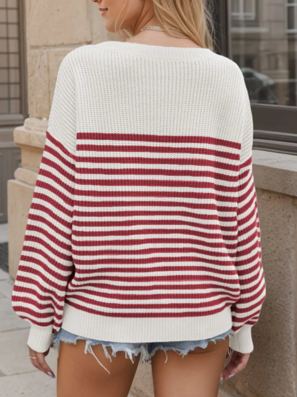 Striped Round Neck Long Sleeve Sweater - V.I.P Digital Presence
