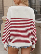 Striped Round Neck Long Sleeve Sweater - V.I.P Digital Presence