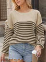 Striped Round Neck Long Sleeve Sweater - V.I.P Digital Presence