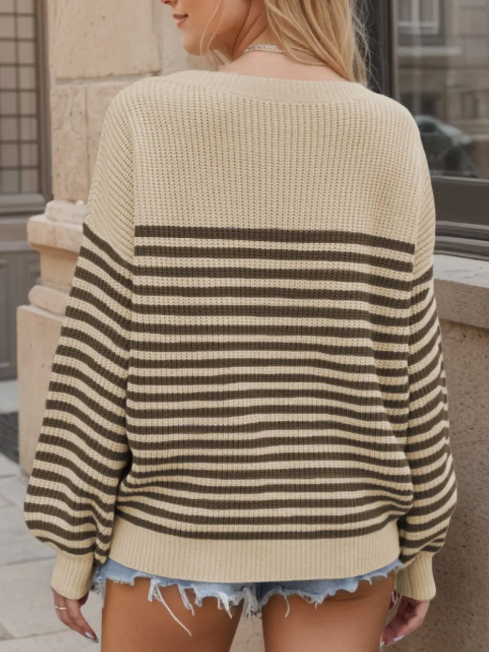 Striped Round Neck Long Sleeve Sweater - V.I.P Digital Presence
