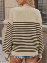 Striped Round Neck Long Sleeve Sweater - V.I.P Digital Presence