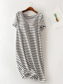 Striped Round Neck Short Sleeve Dress - V.I.P Digital Presence