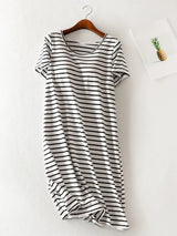 Striped Round Neck Short Sleeve Dress - V.I.P Digital Presence