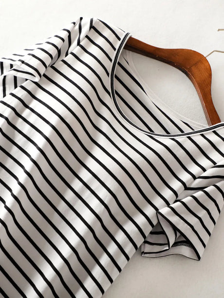 Striped Round Neck Short Sleeve Dress - V.I.P Digital Presence