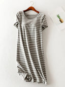 Striped Round Neck Short Sleeve Dress - V.I.P Digital Presence