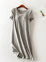Striped Round Neck Short Sleeve Dress - V.I.P Digital Presence