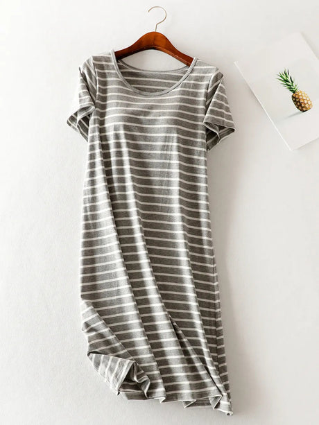 Striped Round Neck Short Sleeve Dress - V.I.P Digital Presence