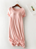 Striped Round Neck Short Sleeve Dress - V.I.P Digital Presence