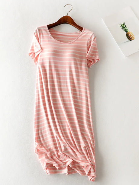 Striped Round Neck Short Sleeve Dress - V.I.P Digital Presence