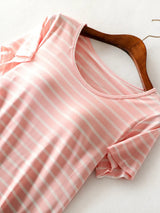 Striped Round Neck Short Sleeve Dress - V.I.P Digital Presence