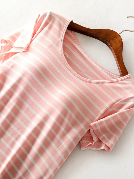 Striped Round Neck Short Sleeve Dress - V.I.P Digital Presence