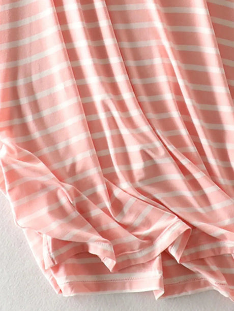 Striped Round Neck Short Sleeve Dress - V.I.P Digital Presence