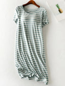 Striped Round Neck Short Sleeve Dress - V.I.P Digital Presence