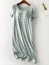 Striped Round Neck Short Sleeve Dress - V.I.P Digital Presence
