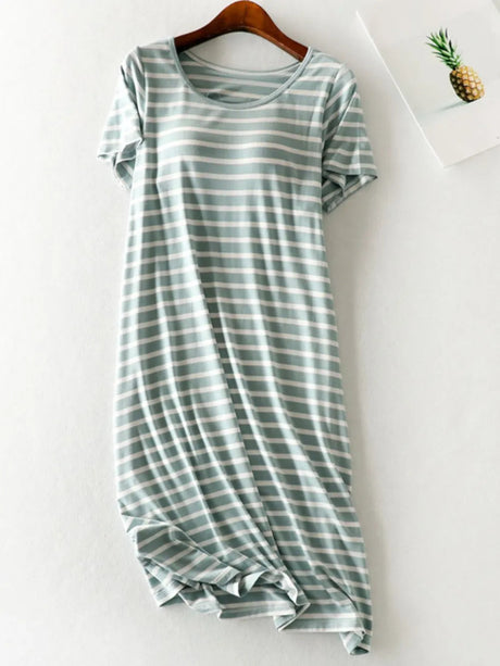 Striped Round Neck Short Sleeve Dress - V.I.P Digital Presence