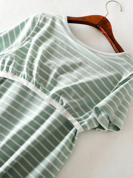 Striped Round Neck Short Sleeve Dress - V.I.P Digital Presence