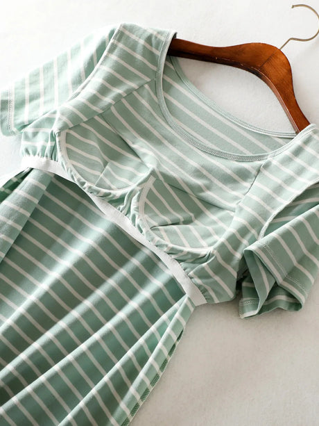 Striped Round Neck Short Sleeve Dress - V.I.P Digital Presence